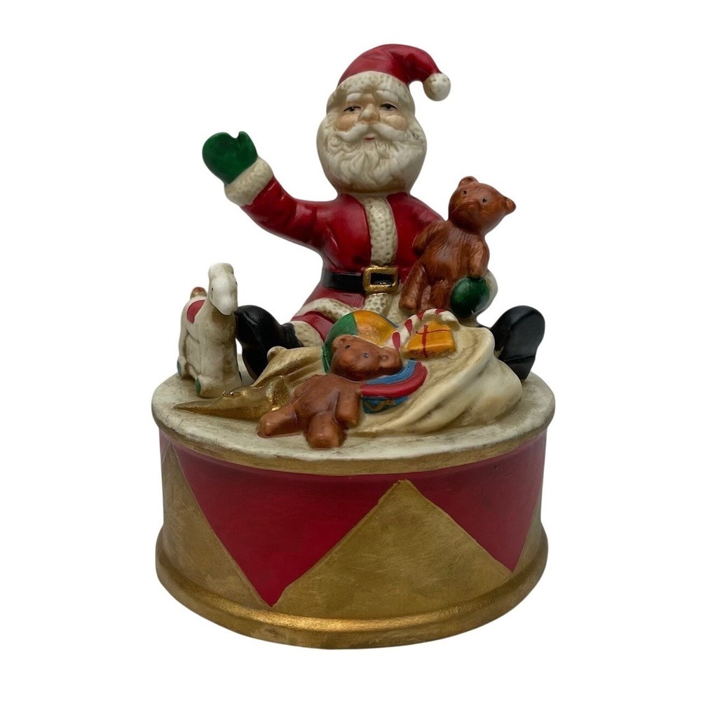 Vintage 1980s Santa Drum Music Box Jingle Bells Taiwan Sankyo WORKS‎